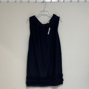 LOFT Navy Ruffle-Neck Sleeveless Shift Dress